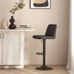 Bouclair Black Faux Leather and Metal Bar Stool* Furniture Accessories|Bar & Counter Stools