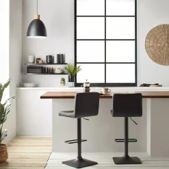 Bouclair Black Matte Faux Leather and Metal Adjustable Bar Stool* Furniture Accessories|Bar & Counter Stools