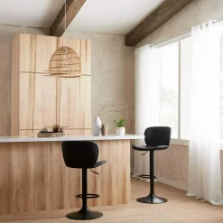 Bouclair Black Textured Faux Leather & Metal Adjustable Bar Stool* Furniture Accessories|Bar & Counter Stools