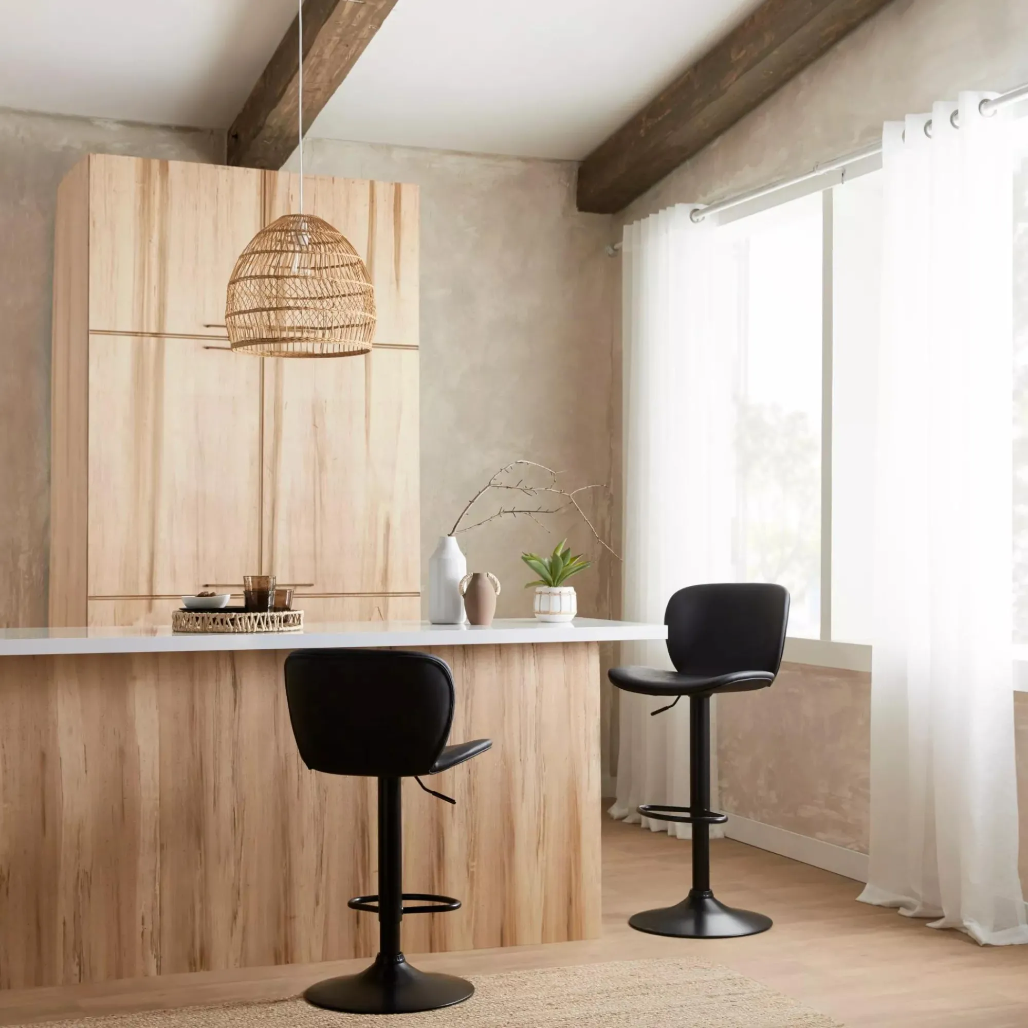 Bouclair Black Textured Faux Leather & Metal Adjustable Bar Stool* Furniture Accessories|Bar & Counter Stools