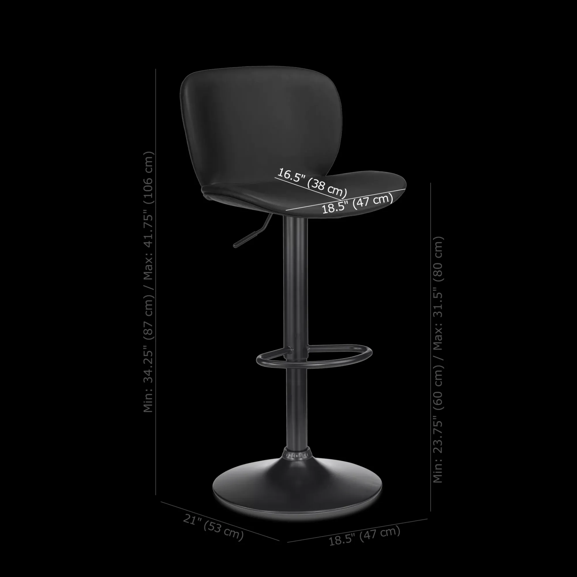 Bouclair Black Textured Faux Leather & Metal Adjustable Bar Stool* Furniture Accessories|Bar & Counter Stools