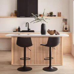 Bouclair Black Textured Faux Leather & Metal Adjustable Bar Stool* Furniture Accessories|Bar & Counter Stools