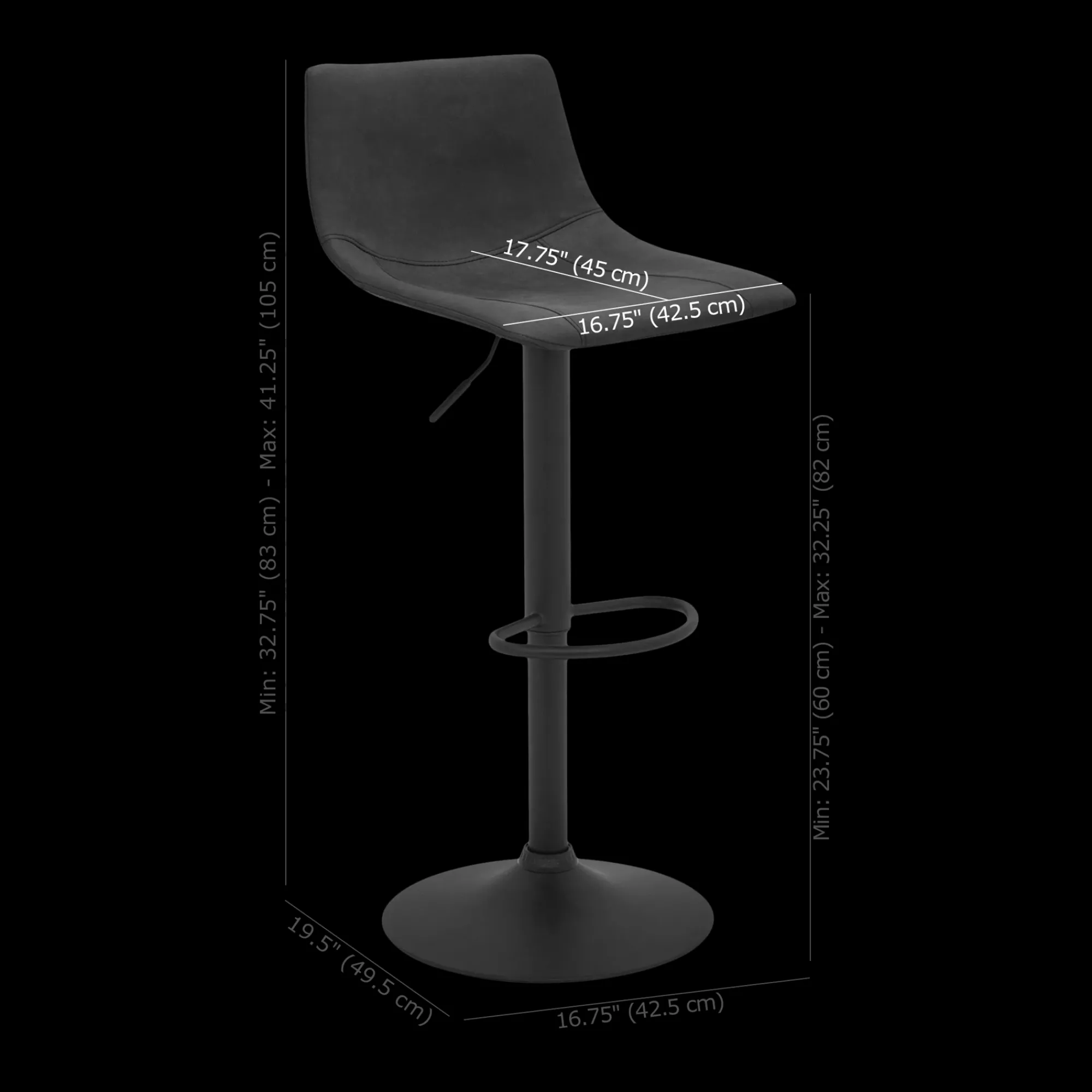 Bouclair Black Textured Faux Leather & Metal Adjustable Bar Stool* Furniture Accessories|Bar & Counter Stools