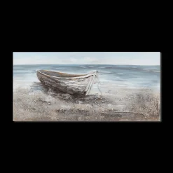 Bouclair Boat on Beach Mixed Media & Oil Painted Canvas* Oil Paintings