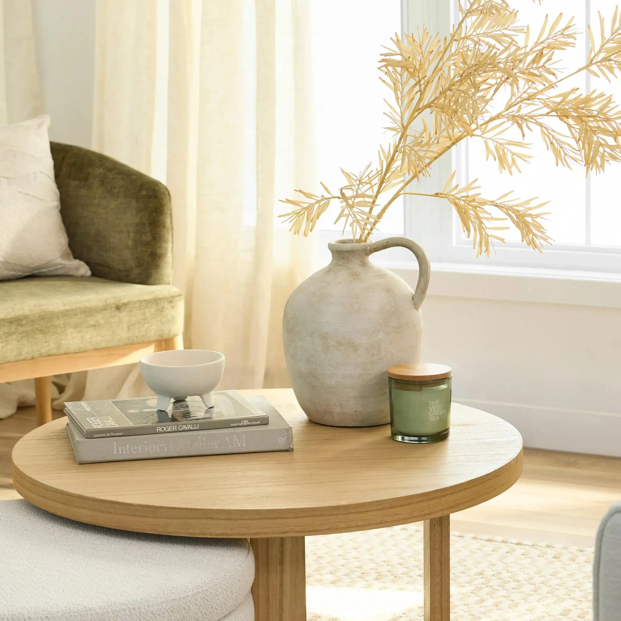 Bouclair Green Tea Candle with Wooden Lid* Candles & Candle Stick Holders