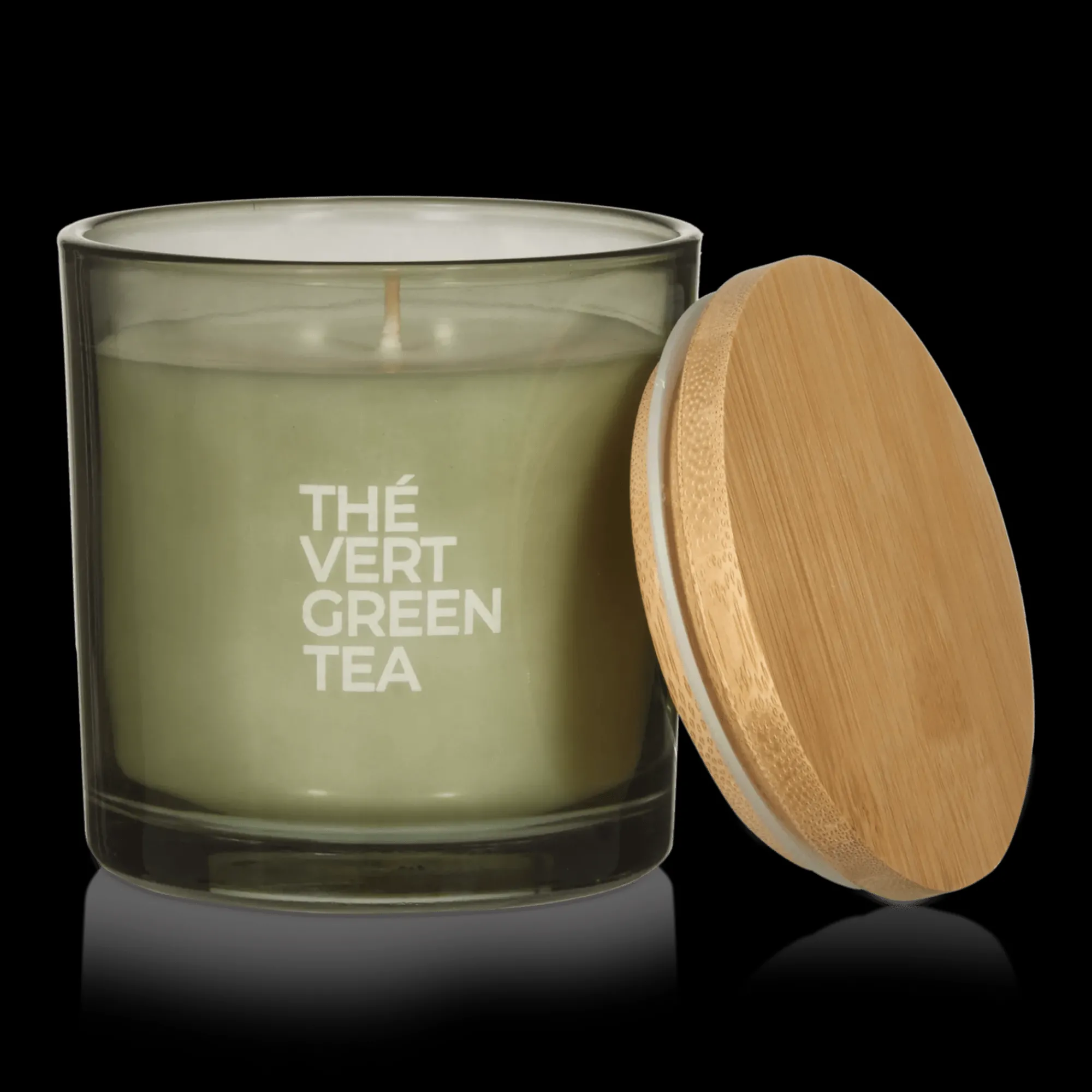 Bouclair Green Tea Candle with Wooden Lid* Candles & Candle Stick Holders