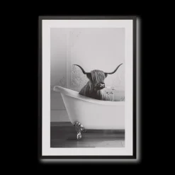 Bouclair Bull in Bathtub Printed Framed Art* Printed & Photography Wall Art Canvases