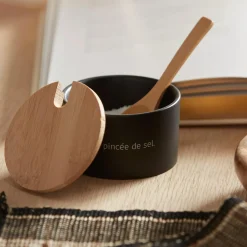 Bouclair Ceramic Salt Jar with Bamboo Lid and Spoon* Dinnerware|Kitchen & Dining Accessories