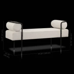 Bouclair Fabric and Black Metal Bench* Entryway Benches Ottomans And Poufs|Ottomans & Benches