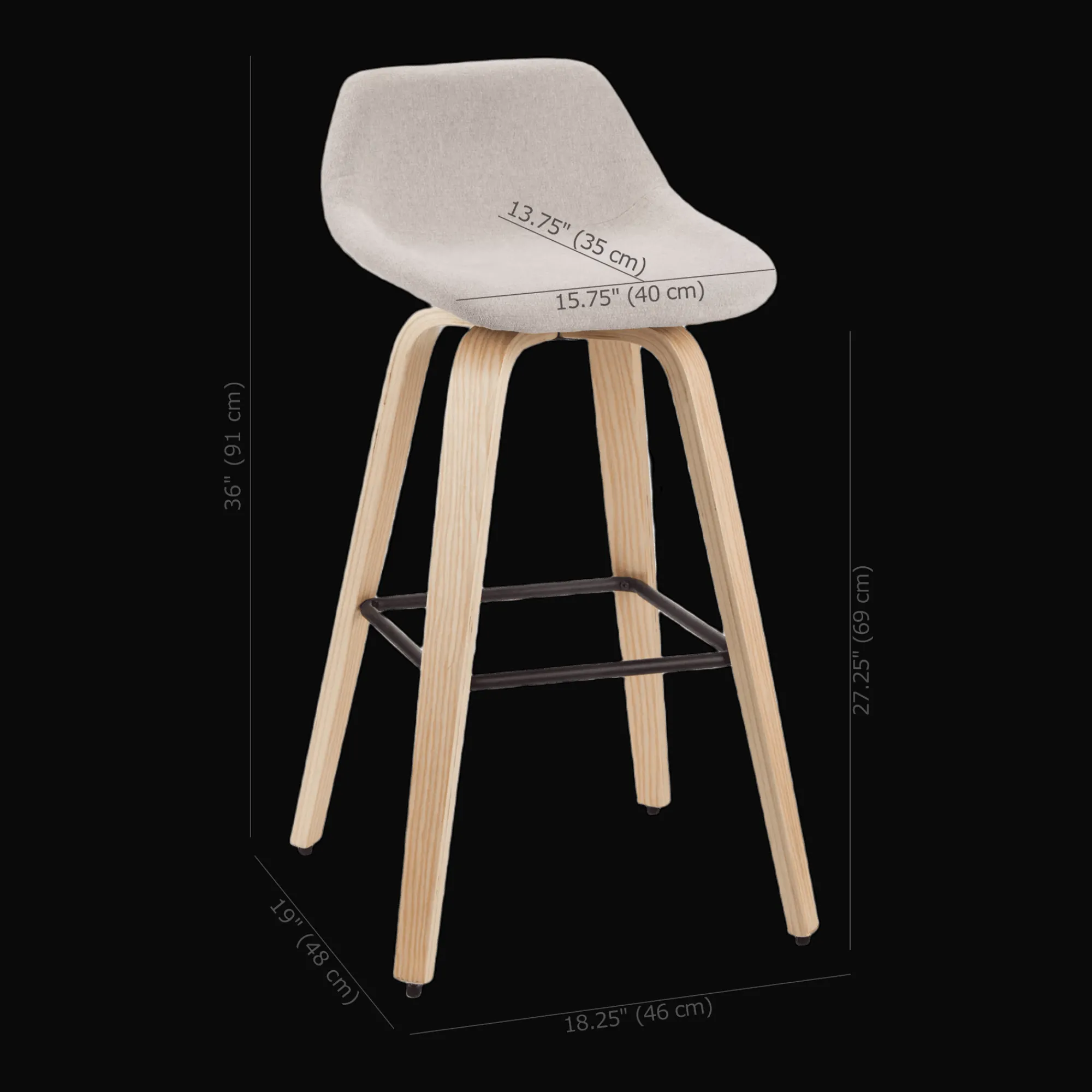 Bouclair Fabric and Natural Wood Stool* Furniture Accessories|Bar & Counter Stools