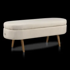 Bouclair Fabric Storage Bench on Wooden Legs* Entryway Benches Ottomans And Poufs|Ottomans & Benches