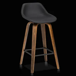 Bouclair Faux Leather and Walnut Wood Bar Stool* Furniture Accessories|Bar & Counter Stools