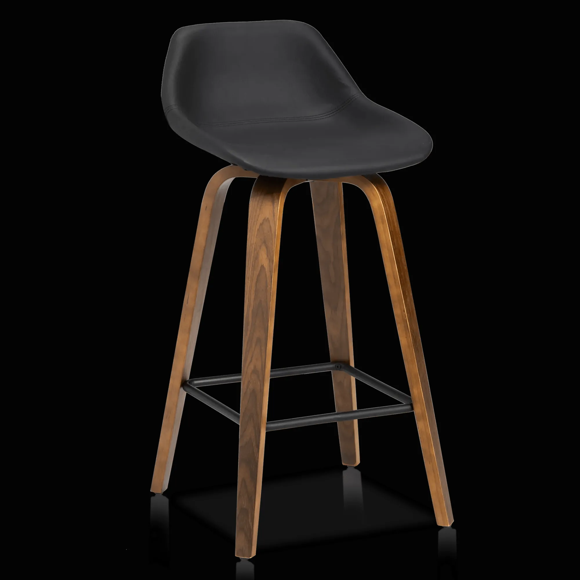 Bouclair Faux Leather and Walnut Wood Bar Stool* Furniture Accessories|Bar & Counter Stools