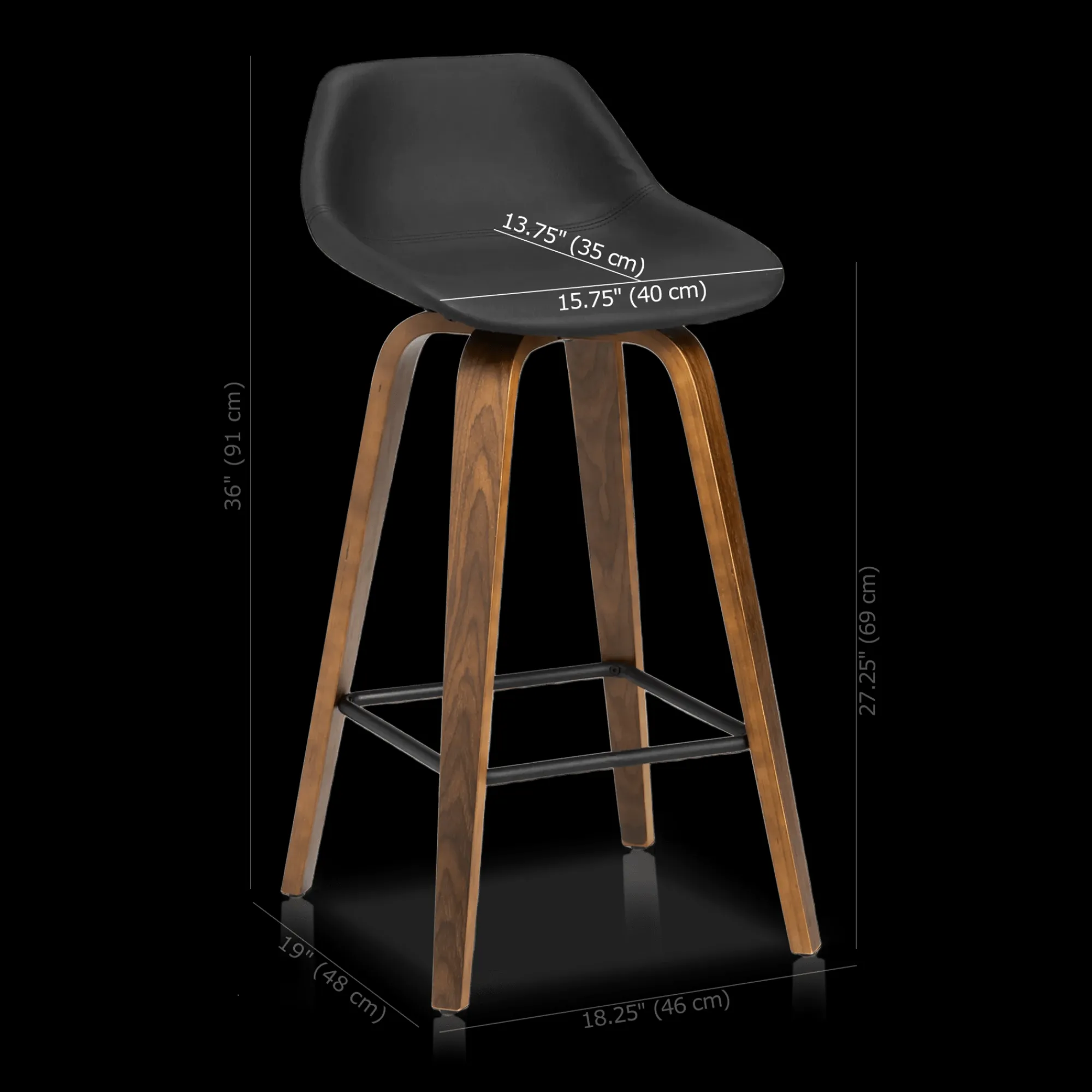 Bouclair Faux Leather and Walnut Wood Bar Stool* Furniture Accessories|Bar & Counter Stools