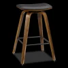 Bouclair Faux Leather and Walnut Wood Backless Stool* Furniture Accessories|Bar & Counter Stools