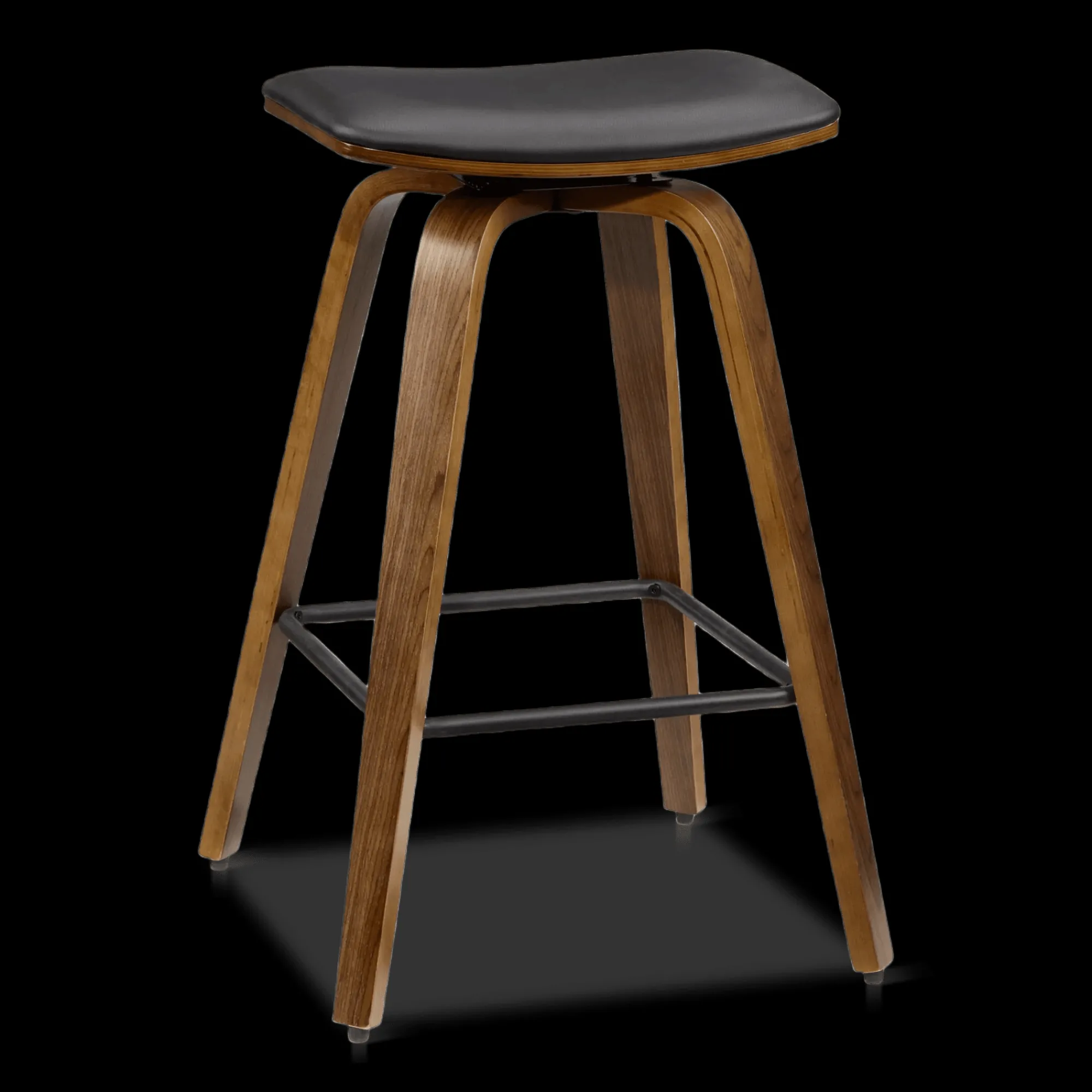 Bouclair Faux Leather and Walnut Wood Backless Stool* Furniture Accessories|Bar & Counter Stools