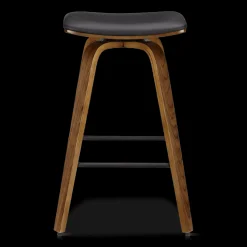 Bouclair Faux Leather and Walnut Wood Backless Stool* Furniture Accessories|Bar & Counter Stools