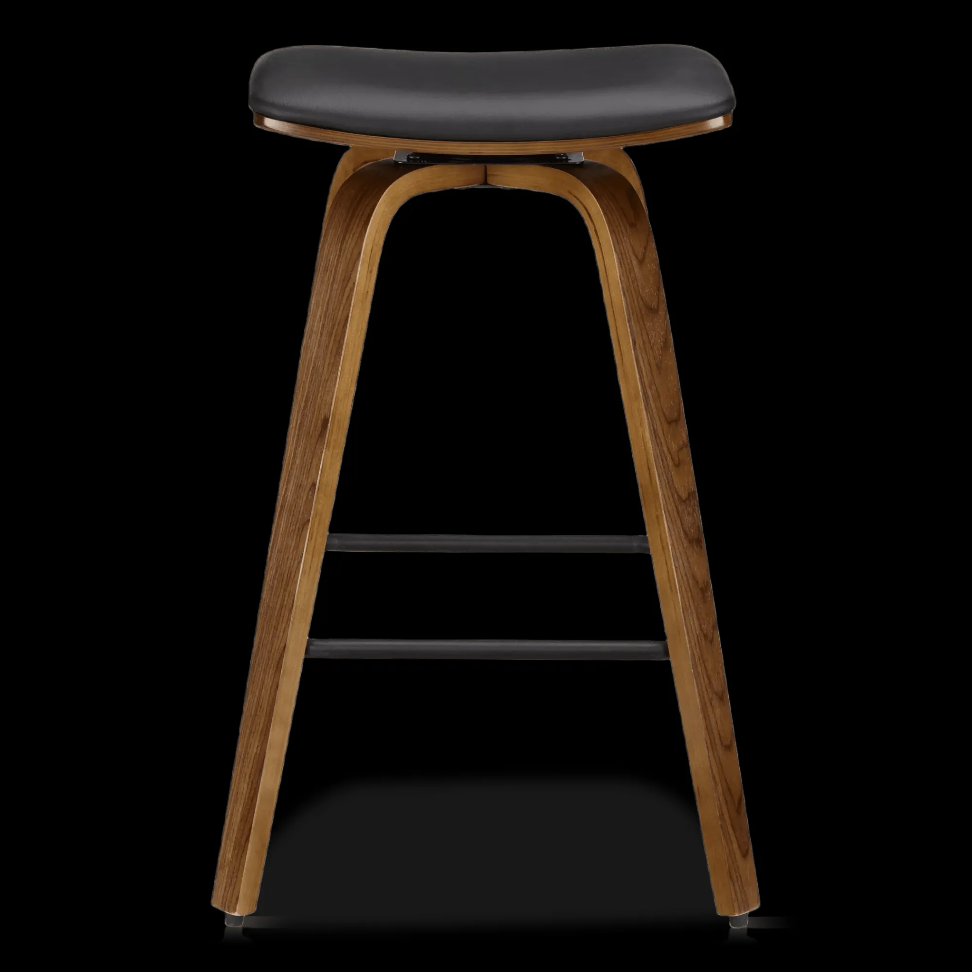 Bouclair Faux Leather and Walnut Wood Backless Stool* Furniture Accessories|Bar & Counter Stools
