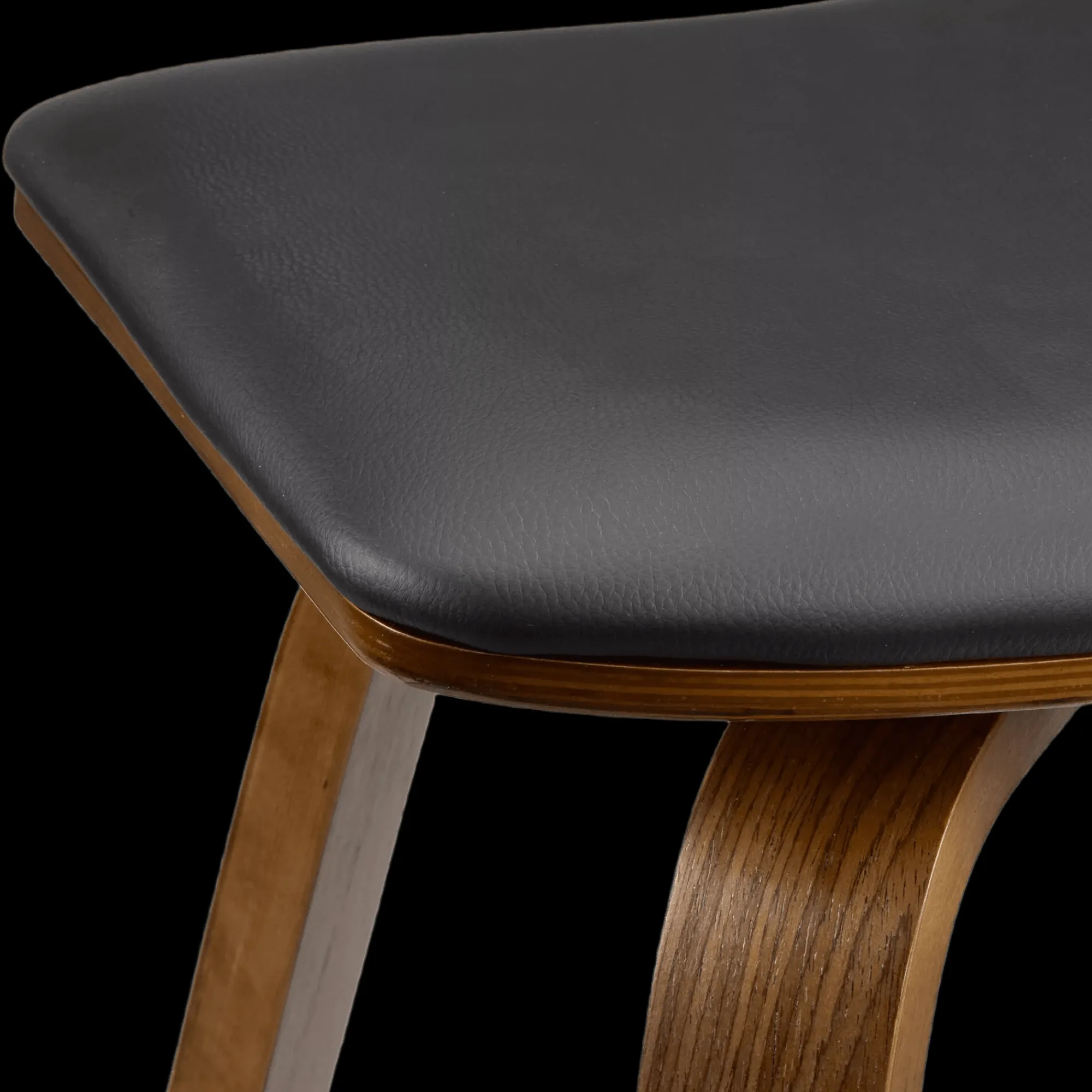 Bouclair Faux Leather and Walnut Wood Backless Stool* Furniture Accessories|Bar & Counter Stools