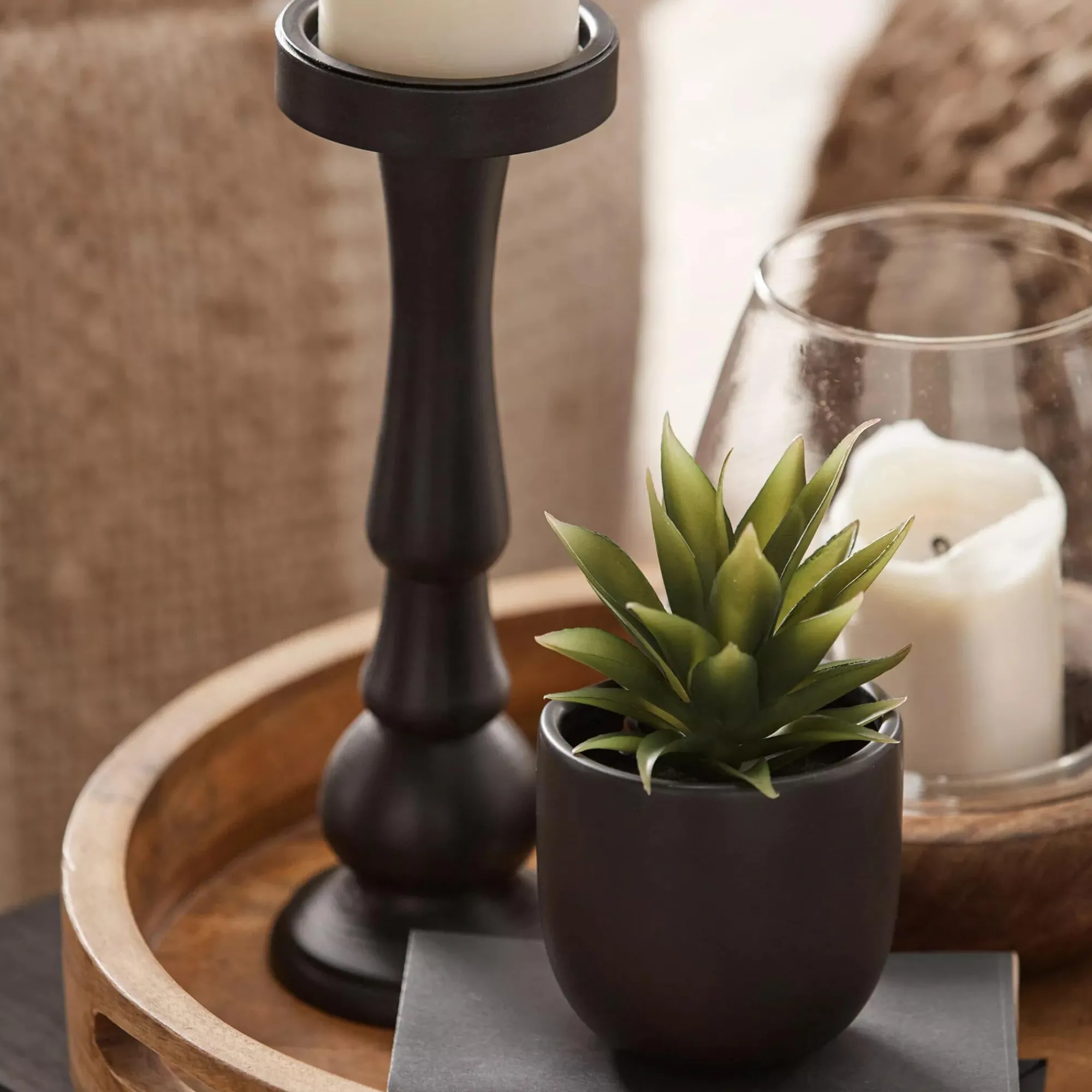 Bouclair Glass and Wood Candle Holder* Home Decorative Items & Objects|Candles & Candle Stick Holders