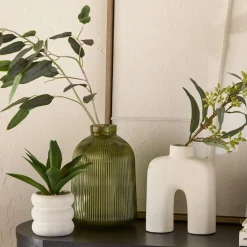 Bouclair Green Ribbed Glass Table Vase* Modern Decorative Vases|Home Decorative Items & Objects