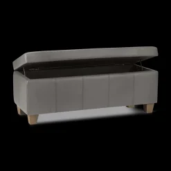 Bouclair Grey Faux Leather Storage Bench* Ottomans & Benches|Entryway Benches Ottomans And Poufs