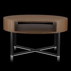 Bouclair Metal and Walnut Veneer Round Coffee Table* Coffee Tables|Coffee Tables & Side Tables