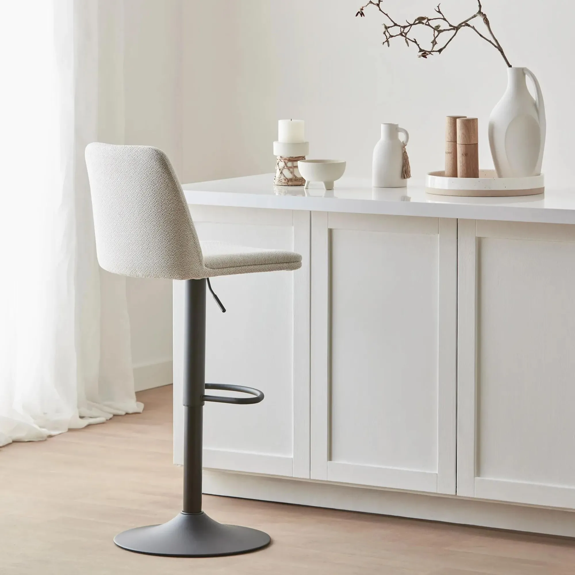 Bouclair Oatmeal Fabric and Metal Adjustable Bar Stool* Furniture Accessories|Bar & Counter Stools