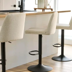 Bouclair Oatmeal Fabric and Metal Adjustable Bar Stool* Furniture Accessories|Bar & Counter Stools