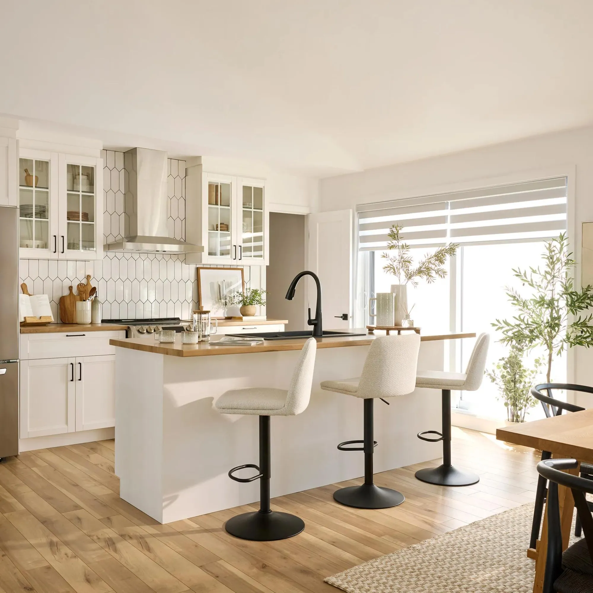 Bouclair Oatmeal Fabric and Metal Adjustable Bar Stool* Furniture Accessories|Bar & Counter Stools