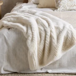 Bouclair Off White Maddox Faux Fur Throw* Decorative Throws & Blankets