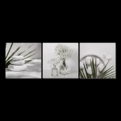 Bouclair 3-Piece White and Green Bathroom Wall Art* Printed & Photography Wall Art Canvases