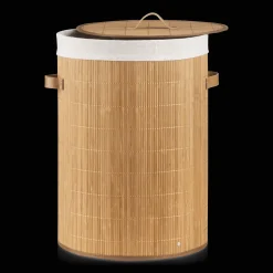 Bouclair Round Bamboo Hamper with Lining and Faux Leather Handles* Storage Baskets & Hampers|Storage & Baskets