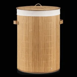 Bouclair Round Bamboo Hamper with Lining and Faux Leather Handles* Storage Baskets & Hampers|Storage & Baskets