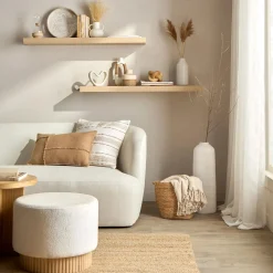 Bouclair Round Fabric and Wood Bench* Entryway Benches Ottomans And Poufs|Ottomans & Benches