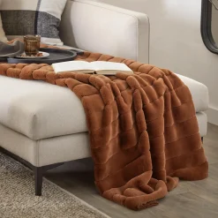 Bouclair Rust Cougar Faux Fur Throw* Decorative Throws & Blankets