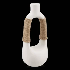 Bouclair White Ceramic Oval Vase with Rope on Handles* Modern Decorative Vases|Home Decorative Items & Objects