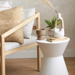 Bouclair White Ceramic Oval Vase with Rope on Handles* Modern Decorative Vases|Home Decorative Items & Objects