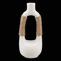 Bouclair White Ceramic Oval Vase with Rope on Handles* Modern Decorative Vases|Home Decorative Items & Objects